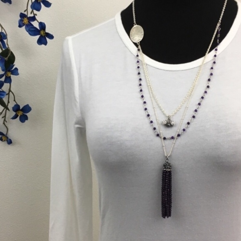 Amethyst & Crystal 3 Strand Necklace